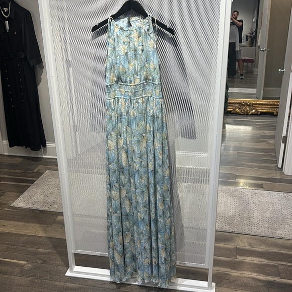 Veronica Beard Yardley Pleated Maxi Dress Power in Powder Blue Multi - Picture 2 of 2